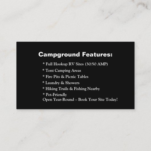 Bewerkbare Glamping Resort Natuur Contact Ontwerp Visitekaartje (Achterkant)