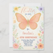 Bewerkbare Glitter Butterfly verjaardagsuitnodigin Kaart (Voorkant)