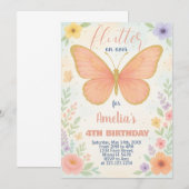 Bewerkbare Glitter Butterfly verjaardagsuitnodigin Kaart (Voorkant / Achterkant)