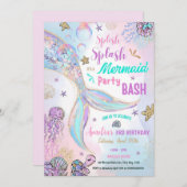 Bewerkbare Glitter Meermin Feest Uitnodiging Zwemb (Voorkant / Achterkant)