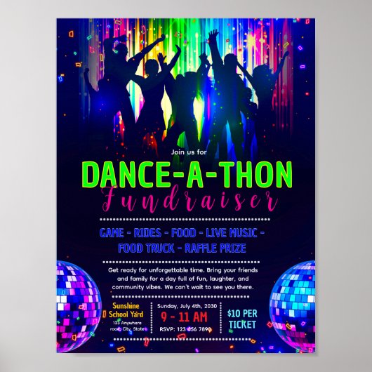 Bewerkbare glow dance-a-thon flyer poster (Voorkant)