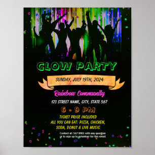 Bewerkbare Glow dance party flyer Poster