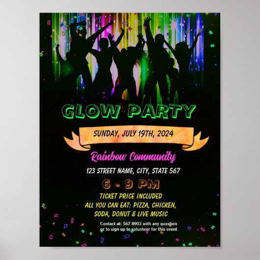 Bewerkbare Glow dance party flyer Poster (Voorkant)