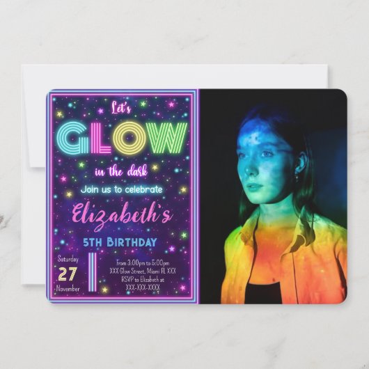 Bewerkbare Glow Foto Uitnodiging (Voorkant)