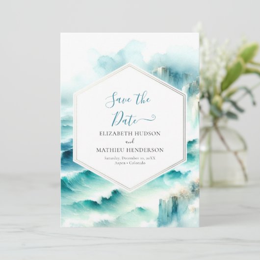 Bewerkbare golven Nautische bruiloft Save The Date (Staand voorkant)