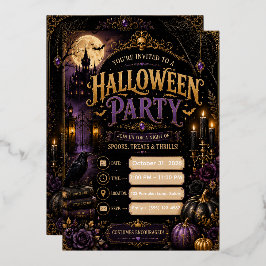 Bewerkbare Gotische Halloween-feestuitnodiging | L Folie Uitnodiging
