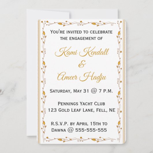 Bewerkbare Gouden Blad Wingerdplant Kaart (Voorkant)