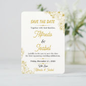 Bewerkbare Gouden Bloemstuk Save The Date (Staand voorkant)