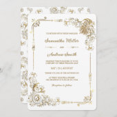 Bewerkbare gouden en witte bruiloft kaart (Voorkant / Achterkant)