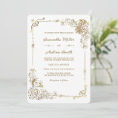 Bewerkbare gouden en witte bruiloft kaart (Staand voorkant)