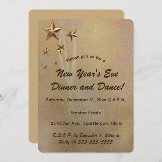 Bewerkbare gouden vallende sterren en sprankelinge kaart (Voorkant / Achterkant)