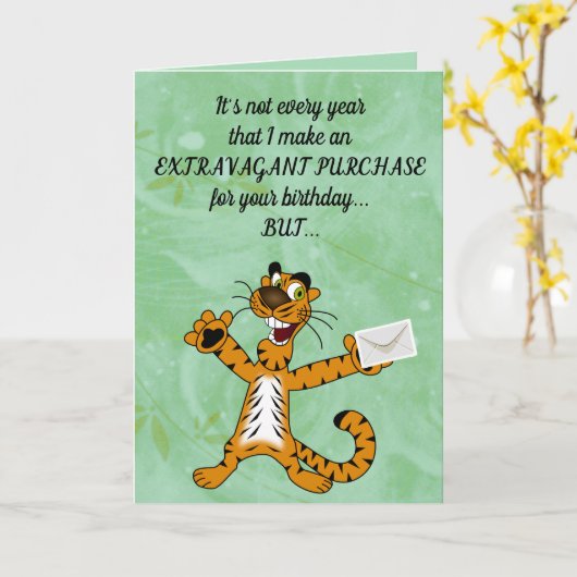 Bewerkbare grappige tijger verjaardag kaart (Gele Bloem)