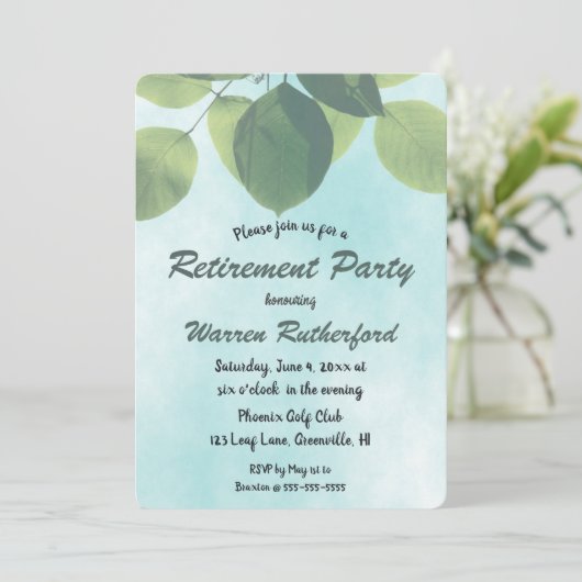 Bewerkbare Green Leaves Invitation Kaart (Staand voorkant)