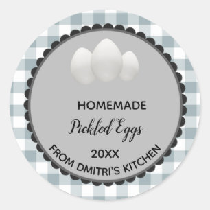 Bewerkbare Grijs Gingham Pickled Eggs Label Sticke