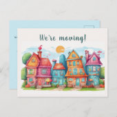 Bewerkbare grillige huizen bewegende aankondiging briefkaart (Voorkant / Achterkant)