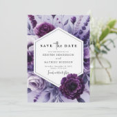 Bewerkbare grillige Paarse bloemenbruiloft Save The Date (Staand voorkant)