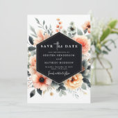 Bewerkbare grillige perzik bruiloft save the date (Staand voorkant)