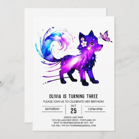 bewerkbare grillige wolf digitale meisje verjaarda kaart (Voorkant / Achterkant)