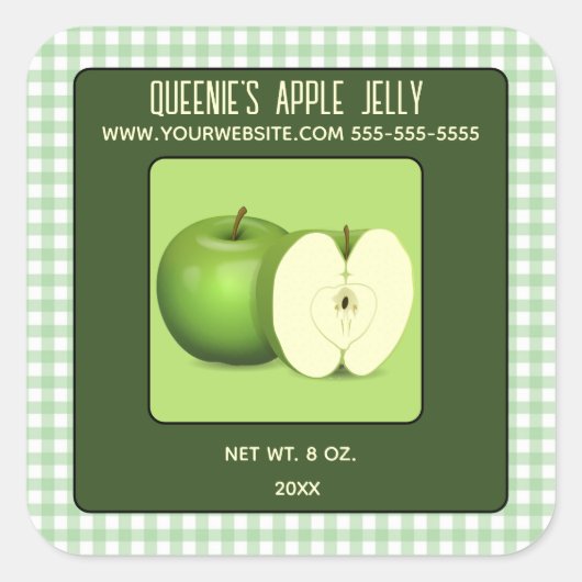 Bewerkbare groene appelgelei vierkante sticker (Voorkant)