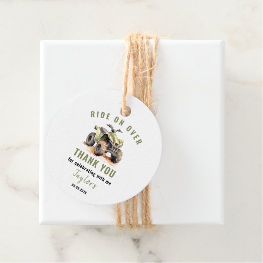 Bewerkbare groene ATV fiets verjaardagscirkel Bedankjes Labels (In situ)