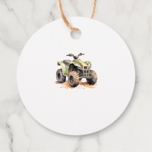 Bewerkbare groene ATV fiets verjaardagscirkel Bedankjes Labels (Achterkant)