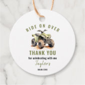 Bewerkbare groene ATV fiets verjaardagscirkel Bedankjes Labels (Voorkant)