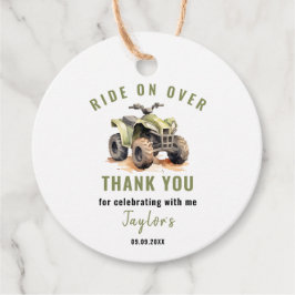 Bewerkbare groene ATV fiets verjaardagscirkel Bedankjes Labels