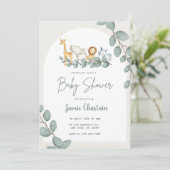 Bewerkbare groene baby shower uitnodiging voor jon (Staand voorkant)