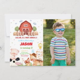 Bewerkbare Groene Boerderij Verjaardagsfeestfoto Kaart