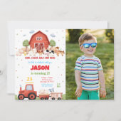 Bewerkbare Groene Boerderij Verjaardagsfeestfoto Kaart (Voorkant)