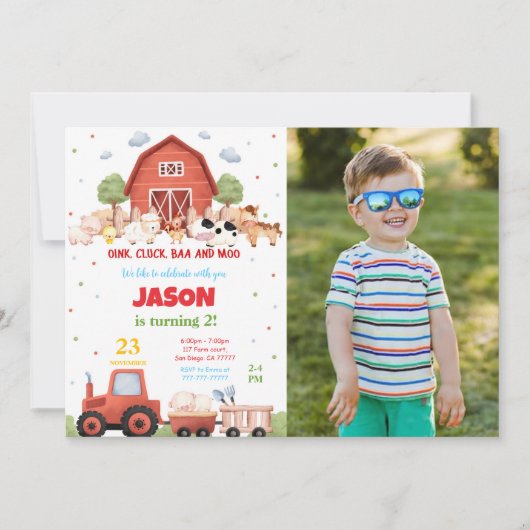 Bewerkbare Groene Boerderij Verjaardagsfeestfoto Kaart (Voorkant)