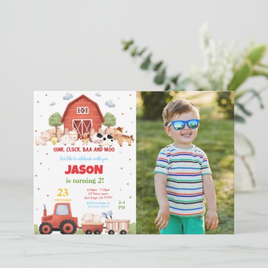 Bewerkbare Groene Boerderij Verjaardagsfeestfoto Kaart (Staand voorkant)