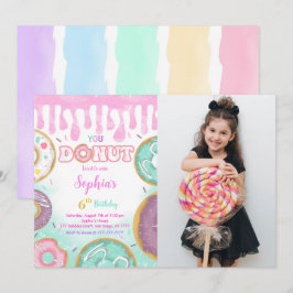 Bewerkbare groene donut verjaardagsfeestfoto kaart
