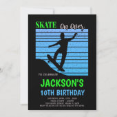 Bewerkbare groene en blauwe skater Party Uitnodige Kaart (Voorkant)