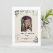 Bewerkbare groene foto Afstuderen Nodig Party Kaar Kaart (Staand voorkant)