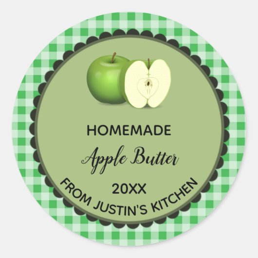 Bewerkbare Groene Gingham Apple Butter Label Stick (Voorkant)