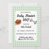 Bewerkbare groene gingham BBQ baby shower Kaart (Voorkant)