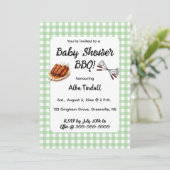 Bewerkbare groene Gingham BBQ babyborrel Kaart (Staand voorkant)
