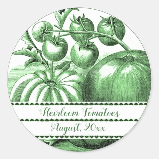 Bewerkbare Groene Heirloom Tomatoes Ronde Sticker (Voorkant)