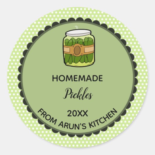 Bewerkbare Groene Polka Dot Pickles Label Stickers (Voorkant)