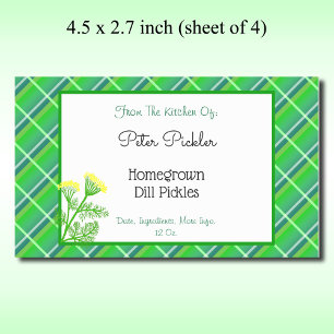 Bewerkbare groene ruitsticker met dille en bloemen rechthoekige sticker