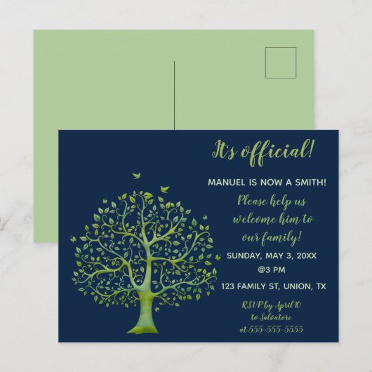 Bewerkbare groene stamboom adoptie uitnodiging (Voorkant / Achterkant)