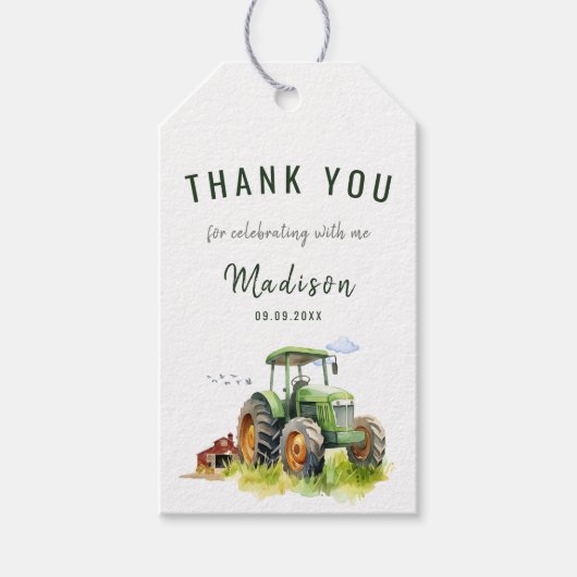 Bewerkbare Groene Tractor Verjaardag Bedankkaart T Cadeaulabel (Voorkant)