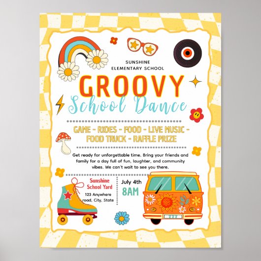 Bewerkbare groovy school dans fundraiser flyer poster (Voorkant)