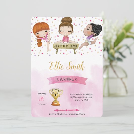 Bewerkbare Gymnastiek Verjaardag Uitnodiging (Staand voorkant)