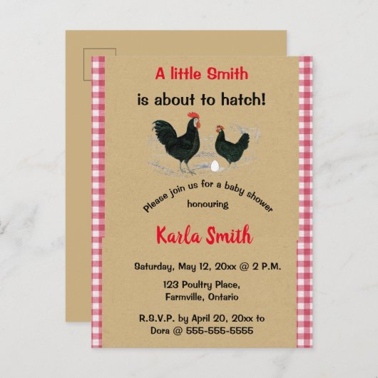 Bewerkbare Haan en Hen Baby shower Uitnodiging (Voorkant / Achterkant)