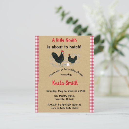 Bewerkbare Haan en Hen Baby shower Uitnodiging (Staand voorkant)