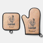 Bewerkbare haan en naam ovenwant & pannenlap set (Voorkant)