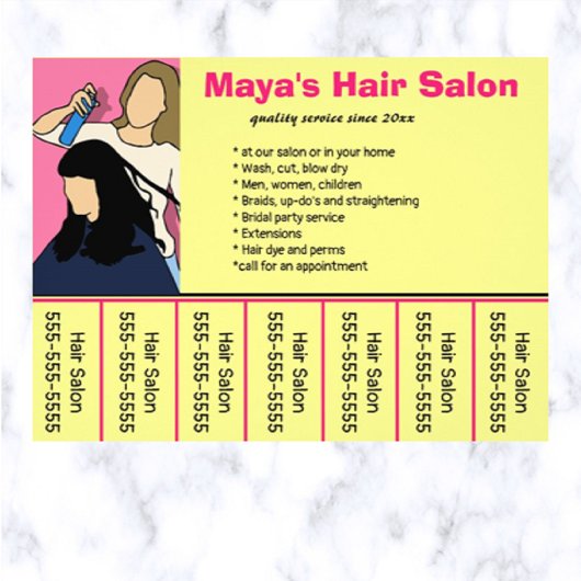 Bewerkbare Hair Salon Telefoonnummer Flyer