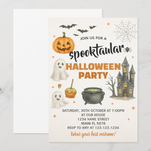 Bewerkbare Halloween Block Party Uitnodigen Kaart (Voorkant / Achterkant)